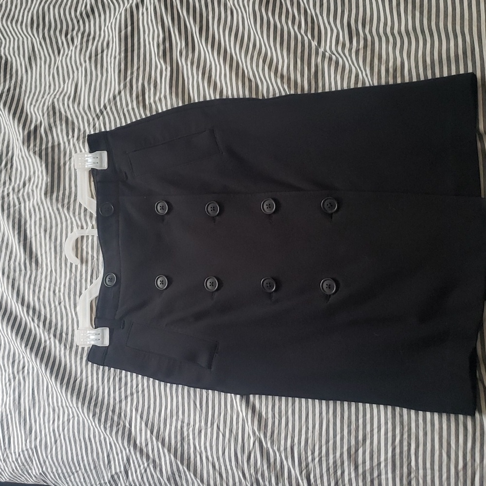 Ann Taylor Black Straight Skirt Size 4 Double Buttons